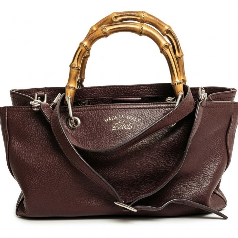 Gucci Bamboo-Handle Leather Tote Bag - Plum